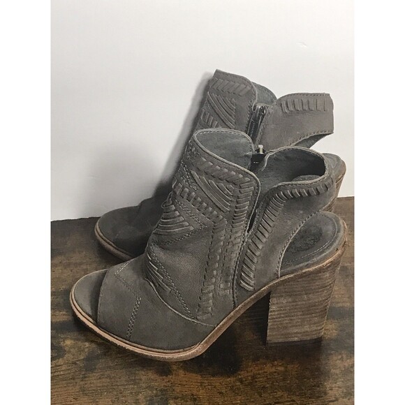 Vince Camuto Womens Karinta Suede Open Toe Heel Boots 4.5 Inch Leather Tan 6.5 - Picture 1 of 12